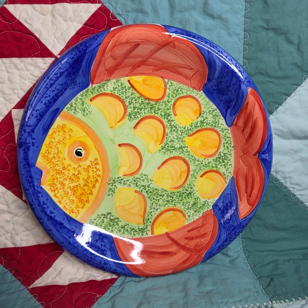 Bella Ceramica Fish Plate 11" Hand Painted Ceramic Tropical Nautical Decor 145